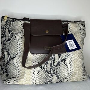 Cavalli Class Large Weekend Tote Bag Python Nylon Logo  Vegan Leather NWT